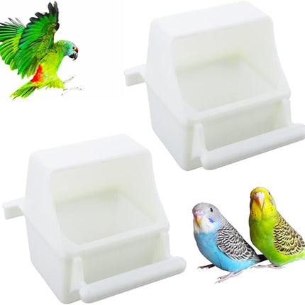 2 Pcs Small Bird Slot Feeder No Mess Cage Hanging Feeder Cup Plastic Food & Water Dispenser Bowl