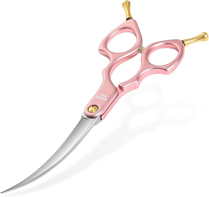 6.5'' Small Curved Dog Grooming Scissors Pink Professional Trimming Shears with Ultra-Lightweight Offset Handle CNC 440C Stainless Steel Blades Pet Scissors for Face and Paws