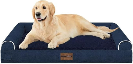 Large Dog Bed Orthopedic Washable: Beds Bolster XL Bed Big XLarge Dogs Memory Foam Sofa Couch Waterproof Removable Cover - Navy Blue