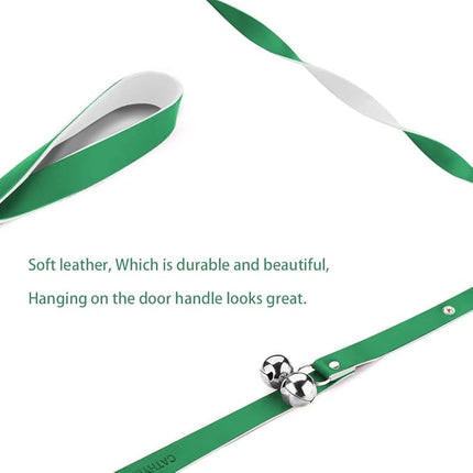 Leather Dog Doorbells for Door Knob/Potty Training/Go Outside, Length Adjustment Copper Dog Bell, Housetraining Hanging Bell, Green Leather Silver Bells.