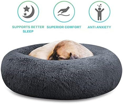 SAVFOX Calming Dog Bed, Anti Anxiety Dog Bed, Plush Donut Dog Bed for Small Dogs, Medium, Large & X-Large, Soft Fuzzy Comfy Dog Bed in Faux Fur, Cuddler Pet Bed, Washable, Multiple Sizes S-XL
