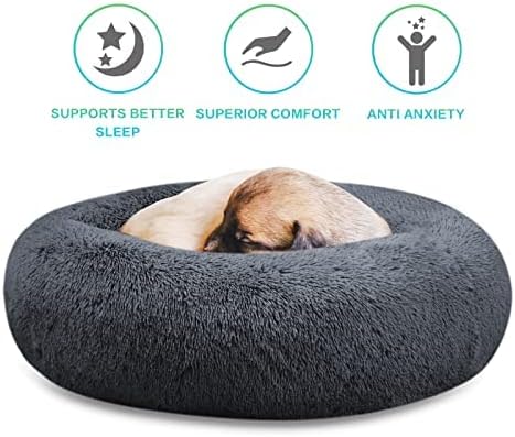 SAVFOX Calming Dog Bed, Anti Anxiety Dog Bed, Plush Donut Dog Bed for Small Dogs, Medium, Large & X-Large, Soft Fuzzy Comfy Dog Bed in Faux Fur, Cuddler Pet Bed, Washable, Multiple Sizes S-XL