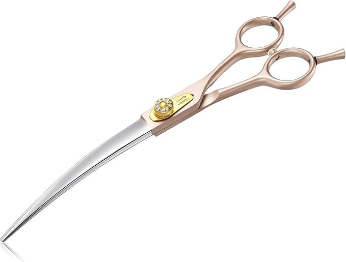 JASON Professional Dog Grooming Scissors - 7 Inch Curved Shear Japanese 440C Stainless Steel Dog Scissors with Diamond Screw, Rosegold, Sharp