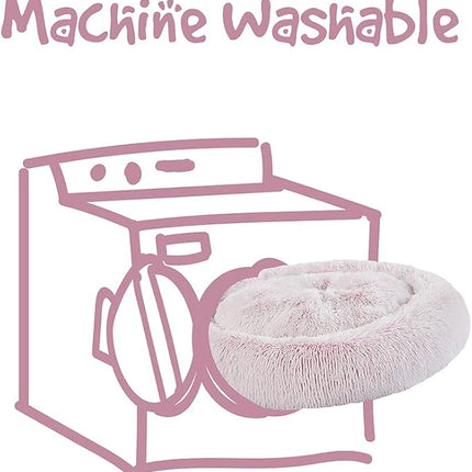Friends Forever Donut Dog Bed Faux Fur Fluffy Calming Sofa For Large Dogs, Soft & Plush Anti Anxiety Pet Couch For Dogs, Machine Washable Coco Pet Bed with Non-Slip Bottom, 36"x36"x8" Pink