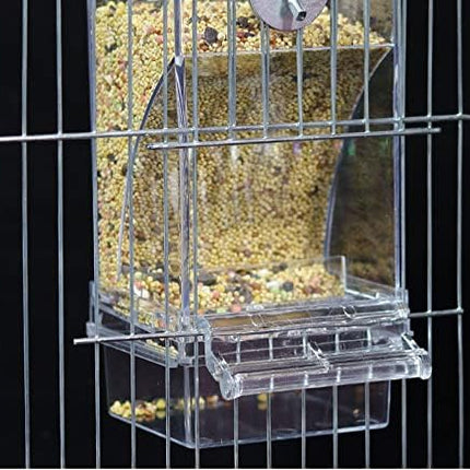 No Mess Bird Feeder,Bird Feeder for Cage,Automatic Acrylic Parakeet Feeder Cage Accessories for Small Birds Parrot Parakeets Canary Cockatiel Finch(Transparent)
