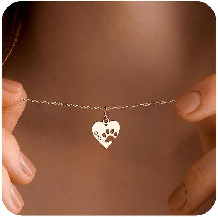 Customized Paw Print Necklace Personalized Pet Name Necklace Custom Engraved Dog Cat Paw Pendant Necklace Pet Memorial Gift for Pet Lovers