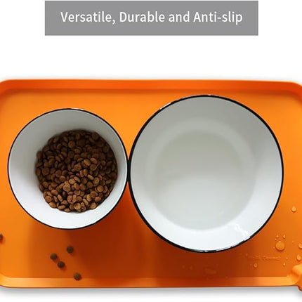 Hoki Found Silicone Non Slip Pet Feeding Mats - Bowl Placemat - Waterproof Dog Cat Food Mats - Orange