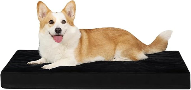 KSIIA Orthopedic Dog Bed Crate Waterproof Pet Mats for Large Dogs Deluxe Plush Washable Pet Bed with Egg Crate Foam & Removable Cover, 35 x 22 Inch, Black