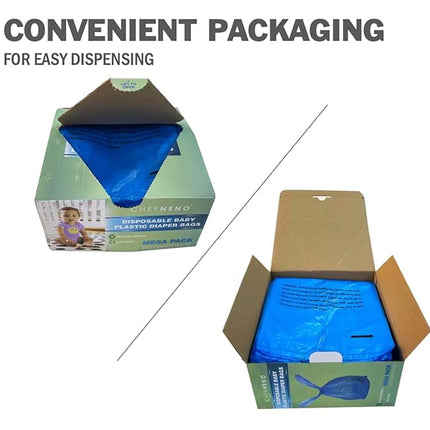 Baby Diaper Bag Disposable (500 Count, Blue) Fresh Baby Powder Scented Easy Tie Handles Bulk Diaper Sacks Disposable Dog Poop Bags Cat Litter Clump & Poop Bags Sanitary Pads Disposal Bags (500 Bags)