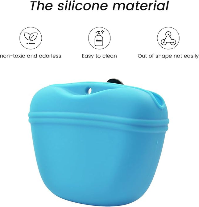 AUDWUD Silicone Dog Treat Pouch,with Dog Training Clicker,Clip on Portable Training Container,Convenient Magnetic Buckle Closing and Upgraded Waist Clip for Enhanced Stability