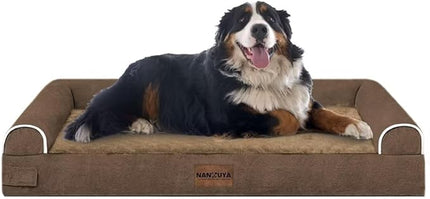 Large Dog Bed Orthopedic Washable: Jumbo Dog Bed Bolster Extra Large Dogs Egg Crate Foam Sofa Couch Waterproof Removable Cover - Brown