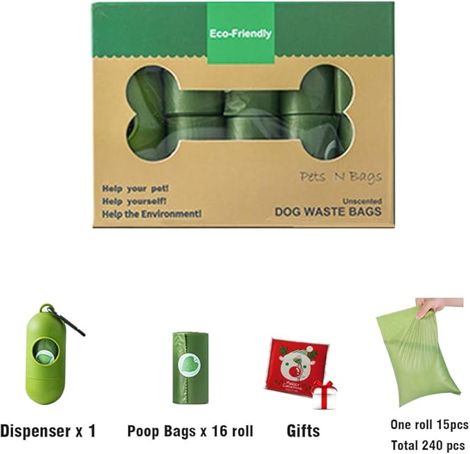 Biodegradable Doggy Poop Bags, Extra Thick Dog Poop Bags with Dispenser and Leash Clip, Scented Waste Bags for Puppy Outdoor Walking and Traveling,240 Counts