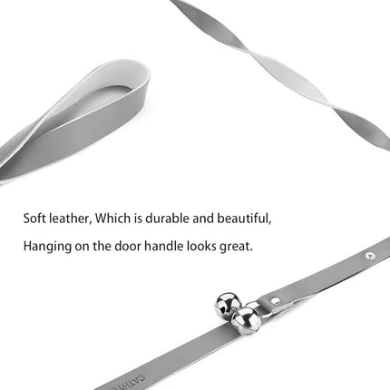 Leather Dog Doorbells for Door Knob/Potty Training/Go Outside, Length Adjustment Copper Dog Bell, Housetraining Hanging Bell, Gray Leather Silver Bells