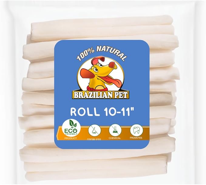 Brazilian Pet All Natural Treats Rawhide Retriever Beefhide Rolls Dog Chews Bones, Single Ingredient - Long Lasting Chew 10-11" (40 Count)