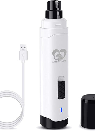 Casfuy Dog Nail Grinder Upgraded - Professional 2-Speed Electric Rechargeable Pet Nail Trimmer Painless Paws Grooming & Smoothing for Small Medium Large Dogs & Cats (White)