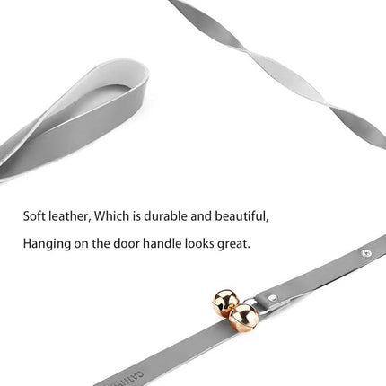 Leather Dog Doorbells for Door Knob/Potty Training/Go Outside, Length Adjustment Copper Dog Bell, Housetraining Hanging Bell, Gray Leather Golden Bells