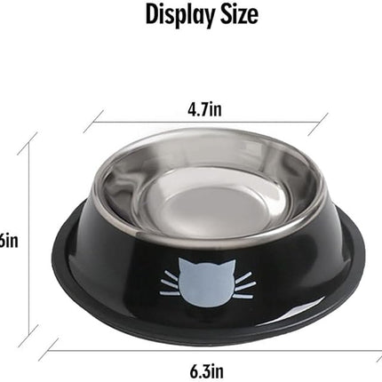 Cat Bowls for Food and Water,4PCS Rapsrk Non-Slip Stainless Steel Small Food Bowls 8 Oz Pet Bowl with Removable Rubber Base Dog Bowl,Stackable Cat Puppy Dishes Bowls with Cute Cats Painted