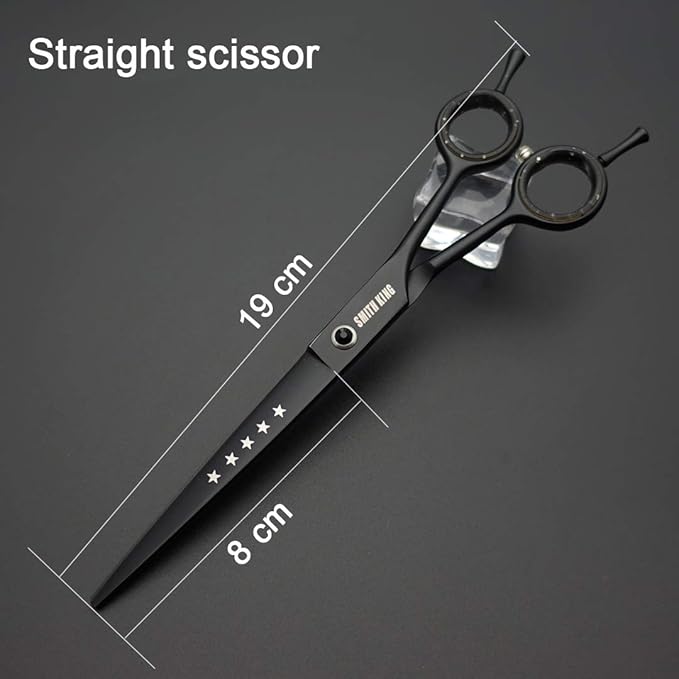 7.0 inches Professional Dog Grooming Scissors Set Straight & thinning & Curved & chunkers & comb 5pcs in 1 Set for left-handed & right handed Black