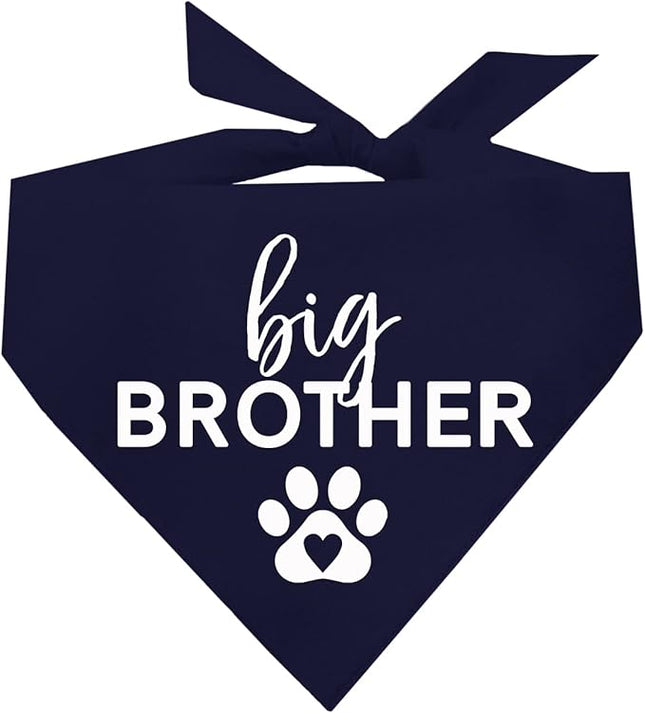 Big Brother Heart Paw Dog Bandana | 100% Cotton Adjustable Triangle | Pregnancy Announcement Photoshoot Prop | New Baby | Made in USA | Matching Family | Navy X-Small (87)