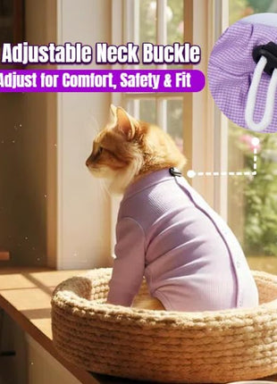 Cat Onesie for Cats After Surgery Male Female, Breathable & Soft Fabric Cats Spay Recovery Suit, Cone Alternative Surgical Suit with Leg Sleeves to Stop Licking, Cat Wound Care Shirt Wear(Purple, M)