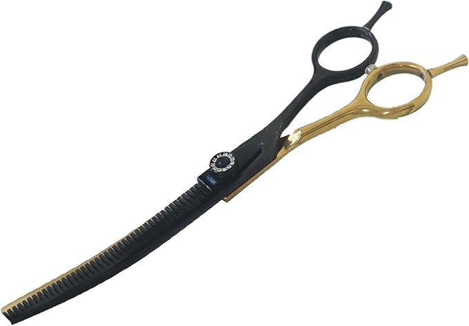 7" Curved Thinner Dog Scissor, Curved Fluffer Scissors, 43 Teeth, 50% Thinning Rate, Professional Pet Shear for Groomer, Ergonomic Dog Grooming Scissor, Dogs Shear for Grooming to remove bulk quickly