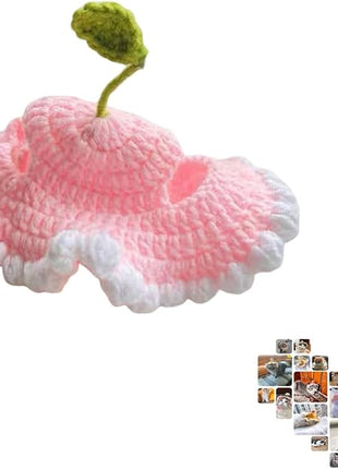 Cat Part Hat with Ear Holes and Adjustable tie, Soft Polyester, Washable| Cute Flower Party Hat for Cats,Pink S,4–16 lbs, Holiday & Photo Outfit