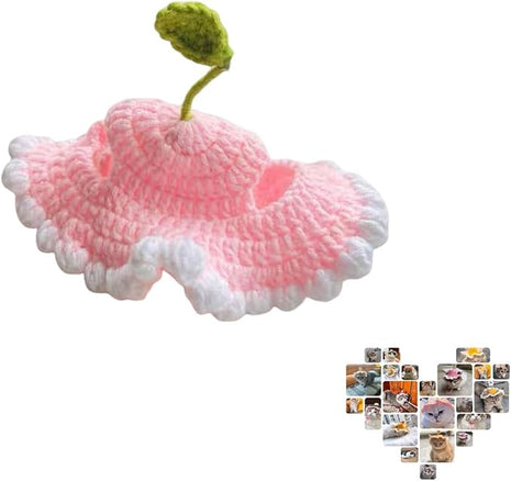 Cat Part Hat with Ear Holes and Adjustable tie, Soft Polyester, Washable| Cute Flower Party Hat for Cats,Pink S,4–16 lbs, Holiday & Photo Outfit