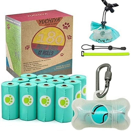 Dog Poop Pickup Bags Holder Dispenser with Leak-Proof Scented Doggy Waste Bags and Carabiner with Safety Lock Plus Hook and Loop Fastener Never Loose on Leash Lead Again (1 Holder 195 Bags, Clear)