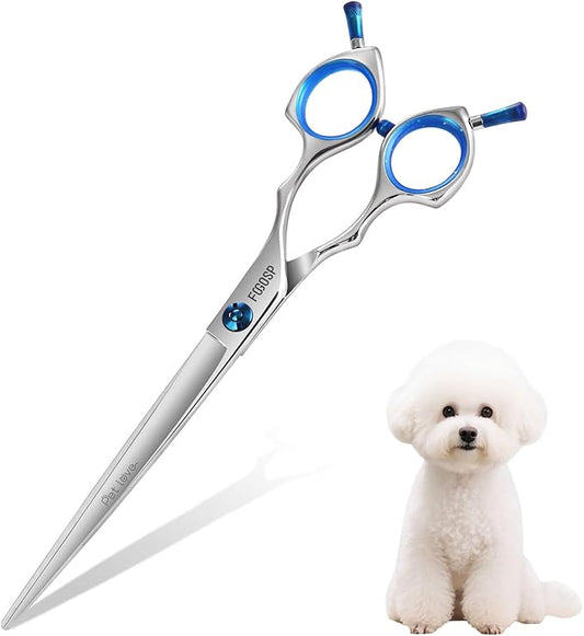 Straight Dog Grooming Scissors 7.5 in Professional Dog Hair Scissor Trimming Dogs Pet Cat Shears Japan 440C Symmetric Handle Easy for Cutting Body Leg Hairs(7.5)