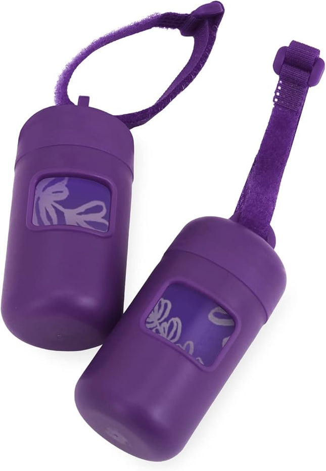 Best Pet Supplies Dog Poop Bag Holder Leash Attachment with 30 Bags, Reusable Dispenser for Travel, Walking, Park, and Outdoor Use, Durable with Clip-On - Purple, Pack of 2