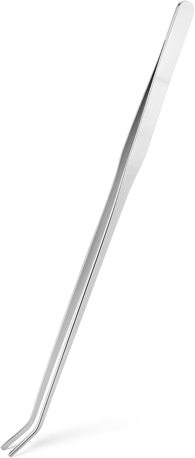 Mandala Crafts 15 Inches Silver Stainless Steel Curved Aquarium Tweezers for Aquatic Plants – Long Aquascape Forceps for Fish Tanks, Hospital Tanks, Goldfish Bowls, and Terrariums