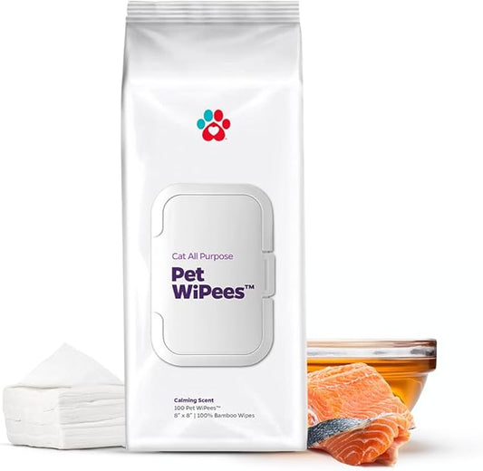 Cat All Purpose Pet WiPees™ – 100 Daily Cat Bath Wipes, All Natural Cat Wipes for Ears, Fur & Folds, Gentle Pet Wipes for Cats, pH-Balanced to Cats Specific Skin & Biome (Calming, 100ct)