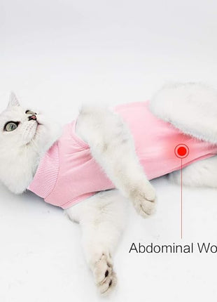 Cat Recovery Suit for Male and Female Surgical Post Surgery Soft Cone Onesie Shirt Clothes Neuter Licking Protective Diapers Outfit Cover Kitten Spay Collar(M, Pink)