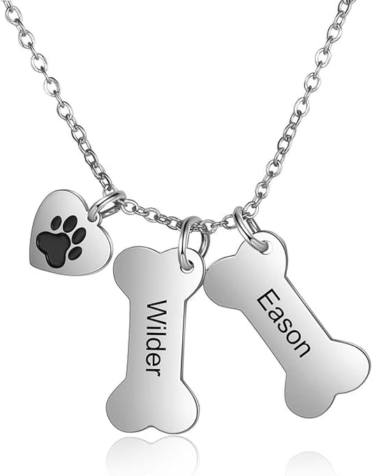 Customized Paw Print Necklace Personalized Pet Name Necklace Custom Engraved Dog Cat Paw Pendant Necklace Pet Memorial Gift for Pet Lovers