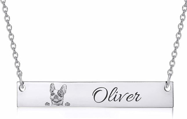 LONAGO 925 Sterling Silver Custom Dog Cat Portrait Photo Necklace Personalized Pet Engraved Picture Pendant Memorial Gift Name Jewelry for Women Mom