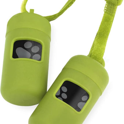 Best Pet Supplies Dog Poop Bag Holder Leash Attachment with 30 Bags, Reusable Dispenser for Travel, Walking, Park, and Outdoor Use, Durable with Clip-On - Lime Green, Pack of 2