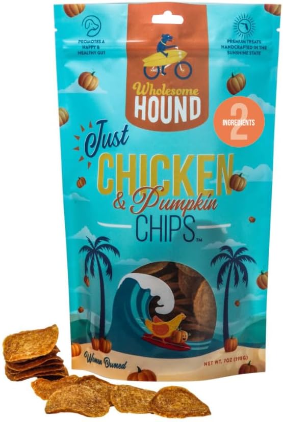 Chicken & Pumpkin Chips – 2 Simple Ingredient Dog Treats, All Natural & Healthy Training Snacks for Small, Medium & Large Breeds, Puppies – High Protein, Made in USA 7oz