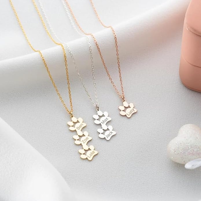 MeiceM Personalized Memorial Necklace,Custom engraving Pet Name pendant,Paw print necklace for women,Paw Print Pendant with Birthstone,Dog cat Loss Keepsake Jewelry (2 Paw Prints)