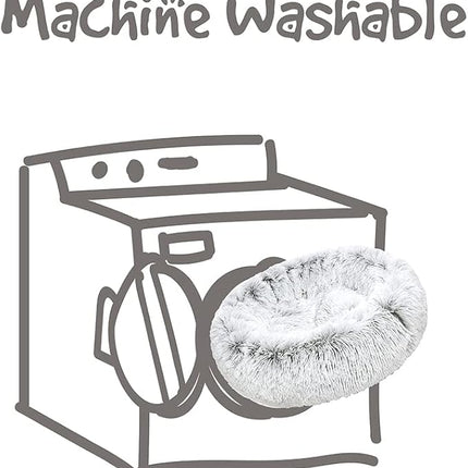 Friends Forever Donut Dog Bed Faux Fur Fluffy Calming Sofa For Small Dogs, Soft & Plush Anti Anxiety Pet Couch For Dogs, Machine Washable Coco Pet Bed with Non-Slip Bottom, 23"x23"x6" Ivory