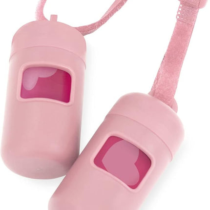 Best Pet Supplies Dog Poop Bag Holder Leash Attachment with 30 Bags, Reusable Dispenser for Travel, Walking, Park, and Outdoor Use, Durable with Clip-On - Pink, Pack of 2