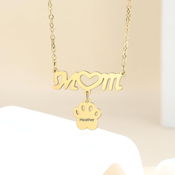 Customized Paw Print Necklace Personalized Pet Name Necklace Custom Engraved Dog Cat Paw Pendant Necklace Pet Memorial Gift for Pet Lovers