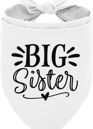 Big Sister Dog Bandana, White Pet Triangle Scarf Accessories, Pet Bandana for Large Dogs, Baby Announcement Dog Bandanas (L)