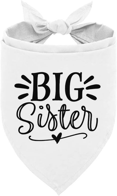 Big Sister Dog Bandana, White Pet Triangle Scarf Accessories, Pet Bandana for Large Dogs, Baby Announcement Dog Bandanas (L)