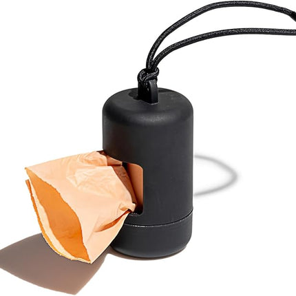 Wild One Dog Poop Bag Holder and Dispenser with Leash Attachment, Leak Proof, Easy Twist Top for Refills, Includes 1 Roll Bags, Black