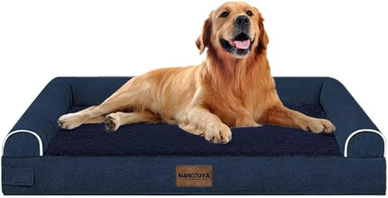 Large Dog Bed Orthopedic Washable: Beds Bolster XL Bed Big XLarge Dogs Memory Foam Couch Sofa Waterproof with Removable Cover - Navy Blue