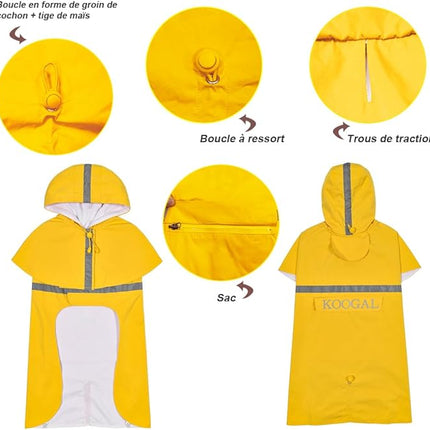 Hooded Pet Small Dog Raincoat,Dog Rain Coats for Small to Medium Sized, Pet Raincoat Apparel Poncho Waterproof Dogs Clothes Waterproof Dog Coat Dog,Raincoats Jacket (3XL,Yellow)