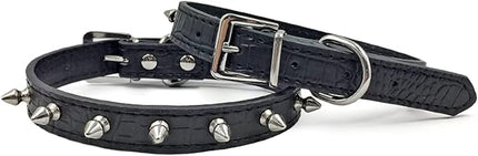 Enjoying Spiked Dog Collar, Leather Spikes Dog Collars for Small Medium Dogs, Adjustable Pet Collar with Rings, Black M
