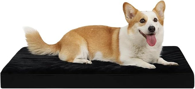 KSIIA Orthopedic Dog Bed Crate Waterproof Pet Mats for Small Dogs Deluxe Plush Washable Pet Bed with Egg Crate Foam & Removable Cover, 23 x 17 Inch, Black