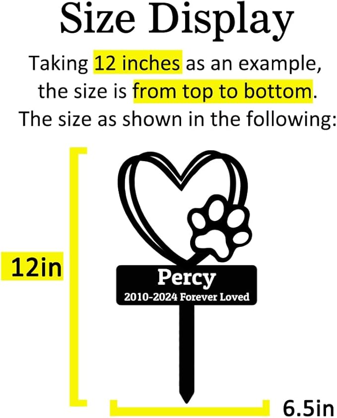 Personalized Hearts Paws Memorial Grave Marker for Dogs Cats, Custom Cat Dog Memorial Stake Metal Sign, Customized Dog Cat Headstone Grave Marker Outdoor Garden Stake Pet Memorial Plaque