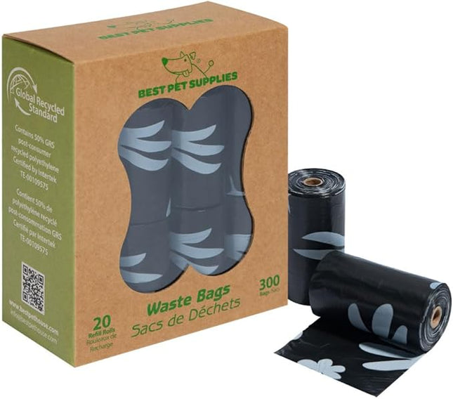 Best Pet Supplies Poop Bags for Dogs, 50% Post-Consumer Recycled Content dog waste bags on rolls, fits all poop bag holders for leashes - Black, 300 Count, Unscented